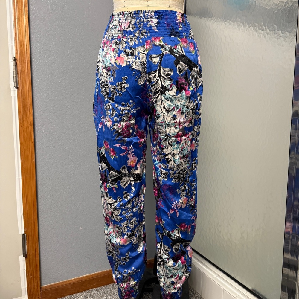 bebe Harem Pants Blue Floral Silk Cotton y2k 2000s S - Picture 6 of 10